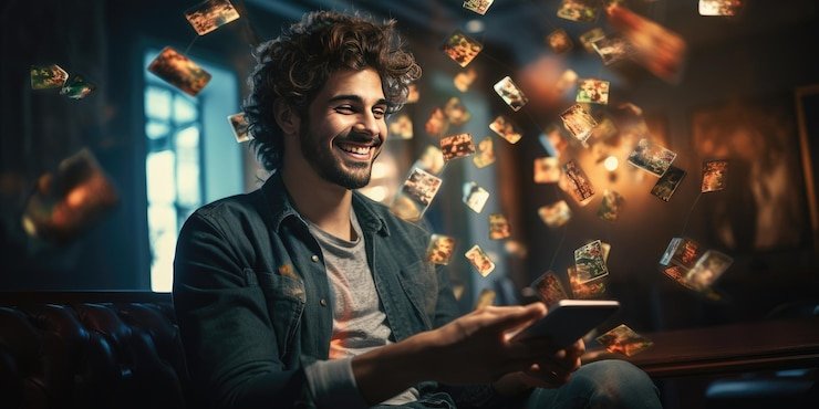 Pengguna bermain live casino dengan dealer profesional lewat perangkat mobile dengan tampilan elegan